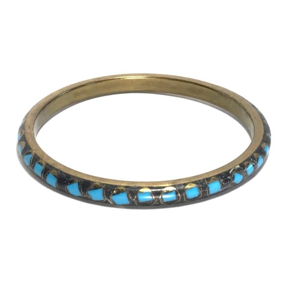 Unbranded Jewelry - Vintage Brass and Turquoise Glass? Mosaic Bangle Bracelet Tribal Boho